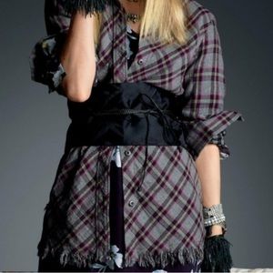 Cabi 3946 Plaid Highland Button Down Shirt Fringe Hem Flannel M